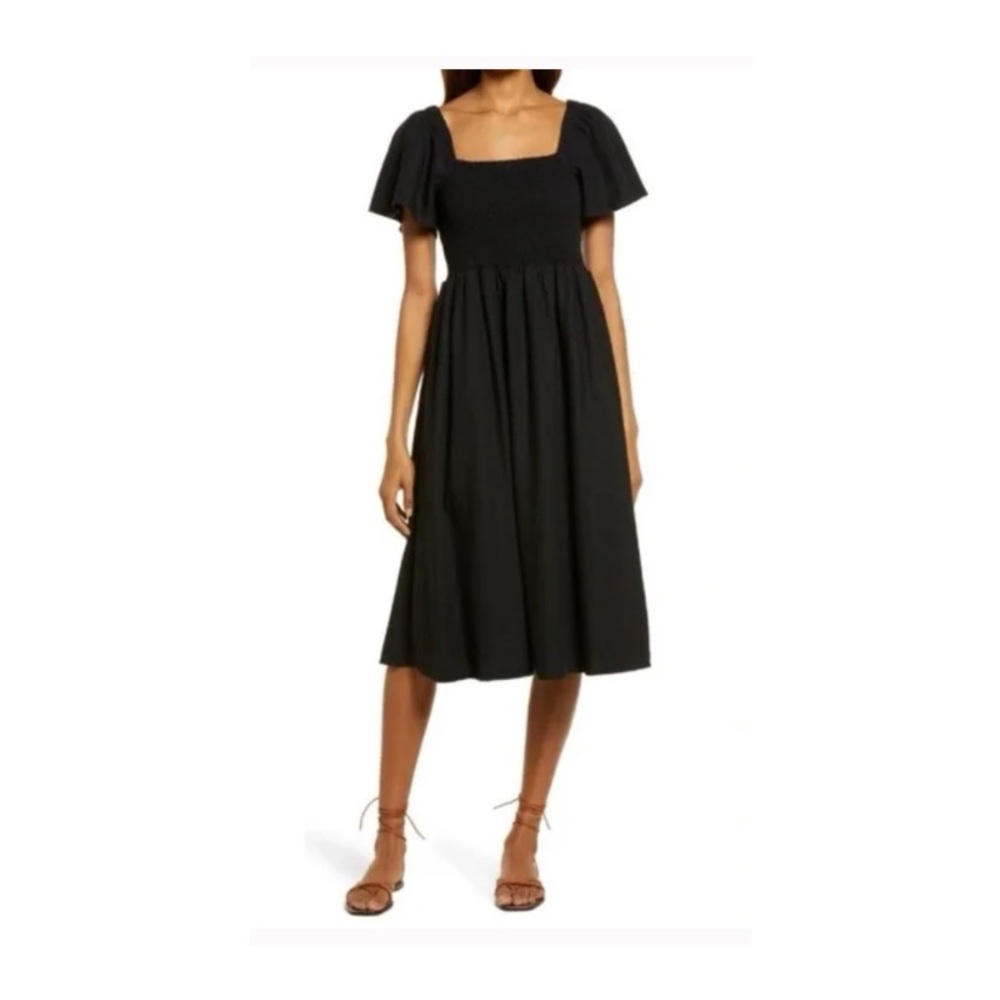 Madewell Lucie Smock Black Linen Dress Size Small